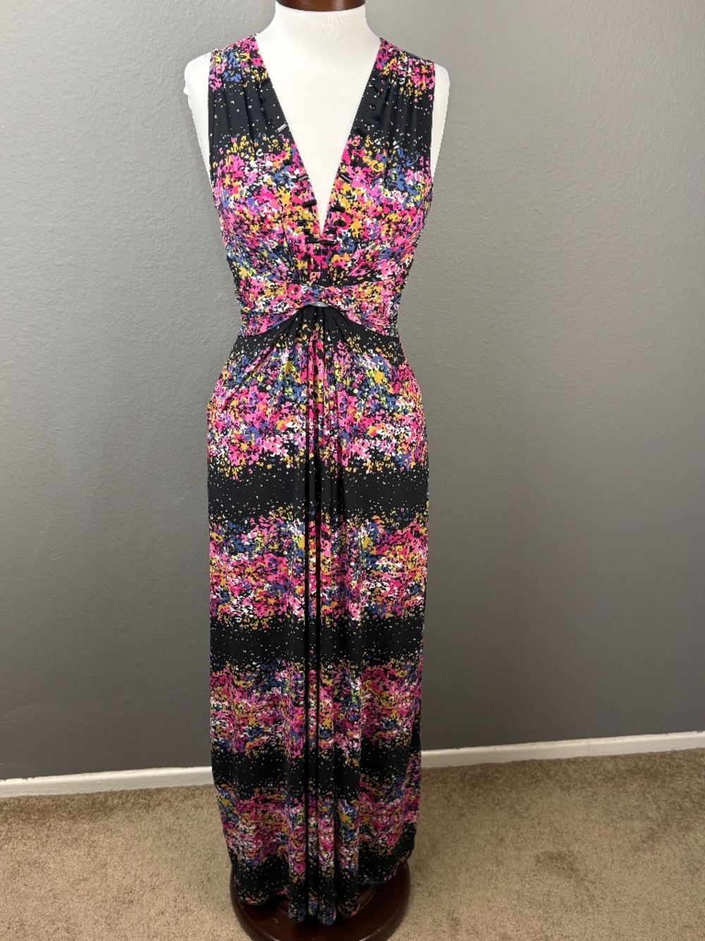 Ruby Rox Vintage Y2K Floral Multi Deep V-neck Stud Embellishment Dress Sz S Boho